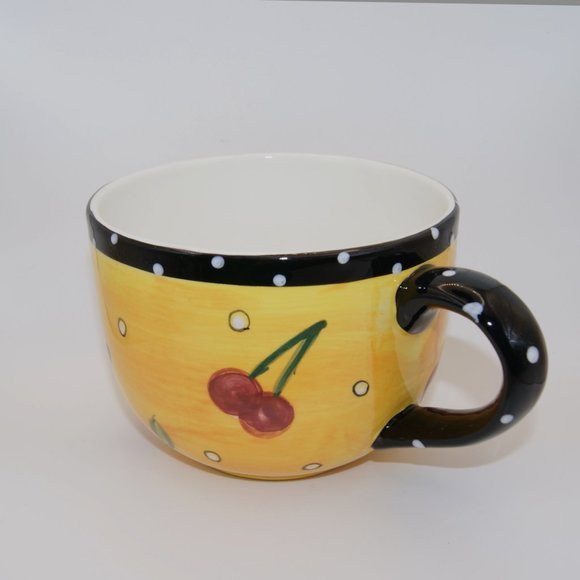 Bella Casa Cherry and Polka Dot Yellow Coffee Mug - Picture 2 of 3